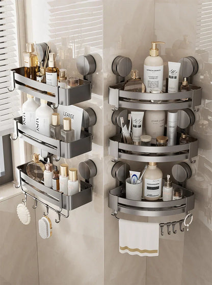 Étagère de douche accueillant shampooing et savon