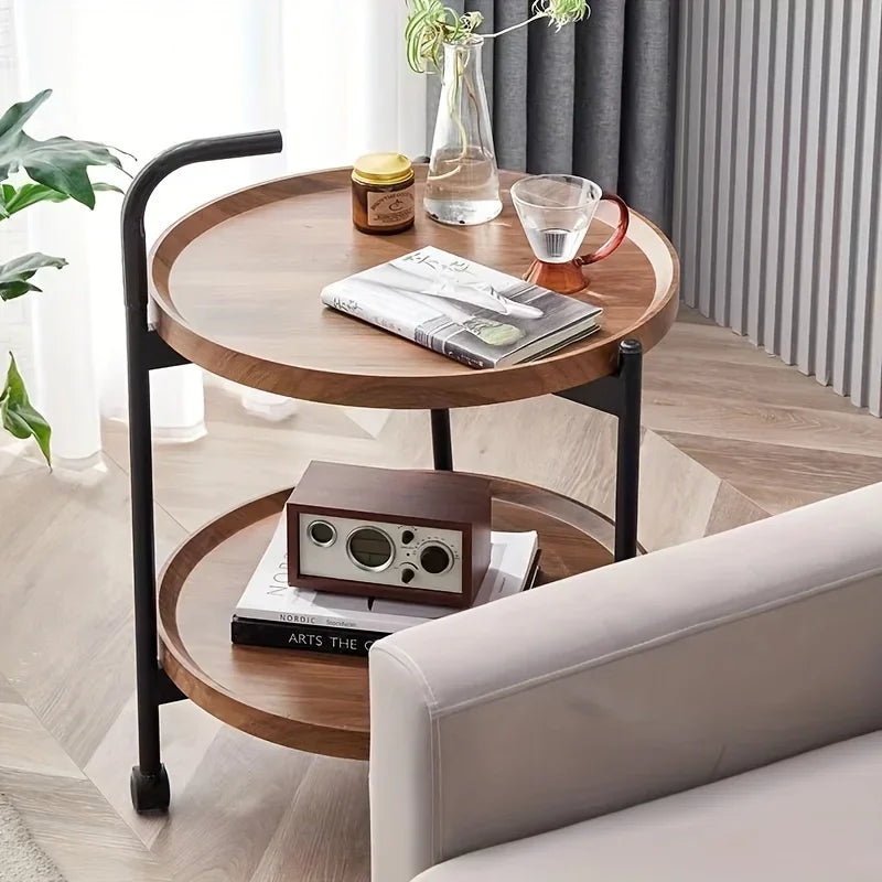 Table d'appoint ronde à deux niveaux sur roulettes – image 5 sur 9