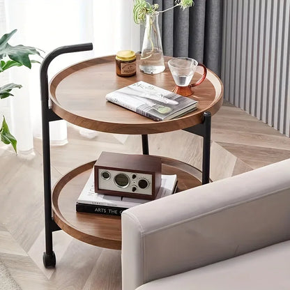 Table d'appoint ronde à deux niveaux sur roulettes – image 5 sur 9