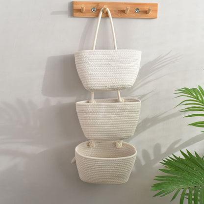 Panier de rangement mural en coton blanc à trois compartiments