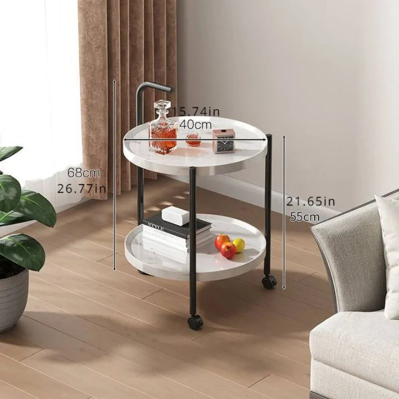 Table d'appoint ronde à deux niveaux sur roulettes – image 6 sur 9