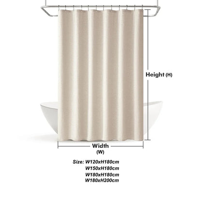 Haut du rideau de douche beige et ses œillets équipés de crochets métalliques