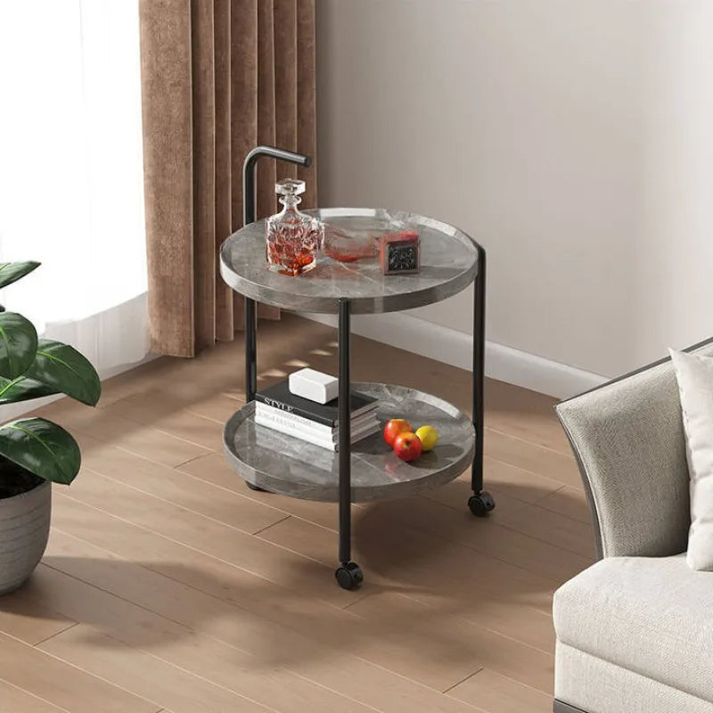 Table d'appoint ronde à deux niveaux sur roulettes – image 7 sur 9
