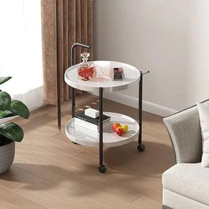 Table d'appoint ronde à deux niveaux sur roulettes – image 8 sur 9