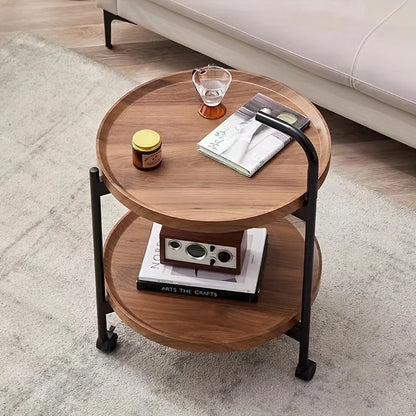 Table d'appoint ronde à deux niveaux sur roulettes – image 4 sur 9