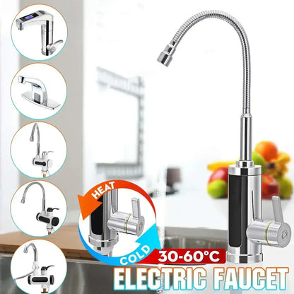 Robinet électrique noir vu de face, bec orientable et commande d'eau chaude
