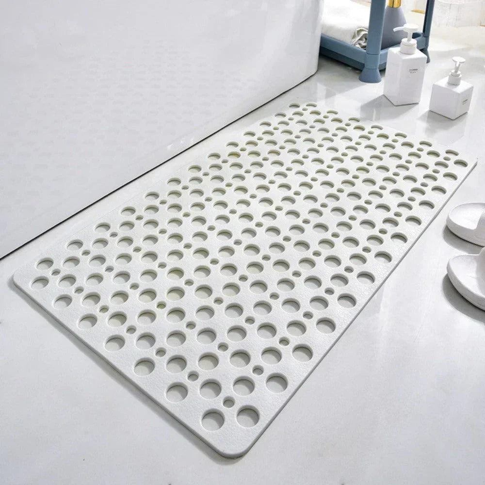 Tapis de douche antidérapant blanc avec trous d'évacuation ronds