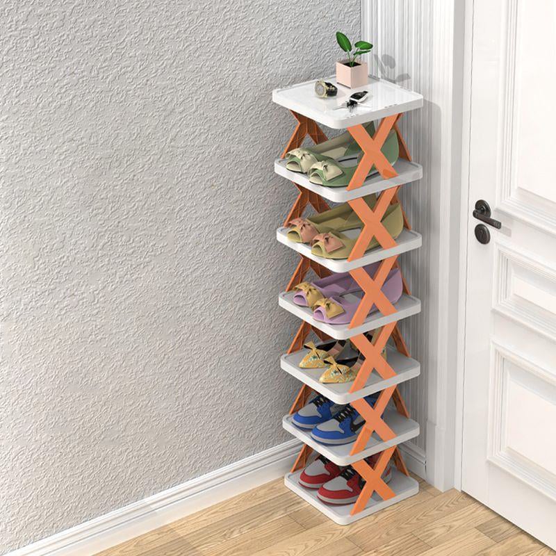 Étagère à chaussures verticale orange à 7 niveaux