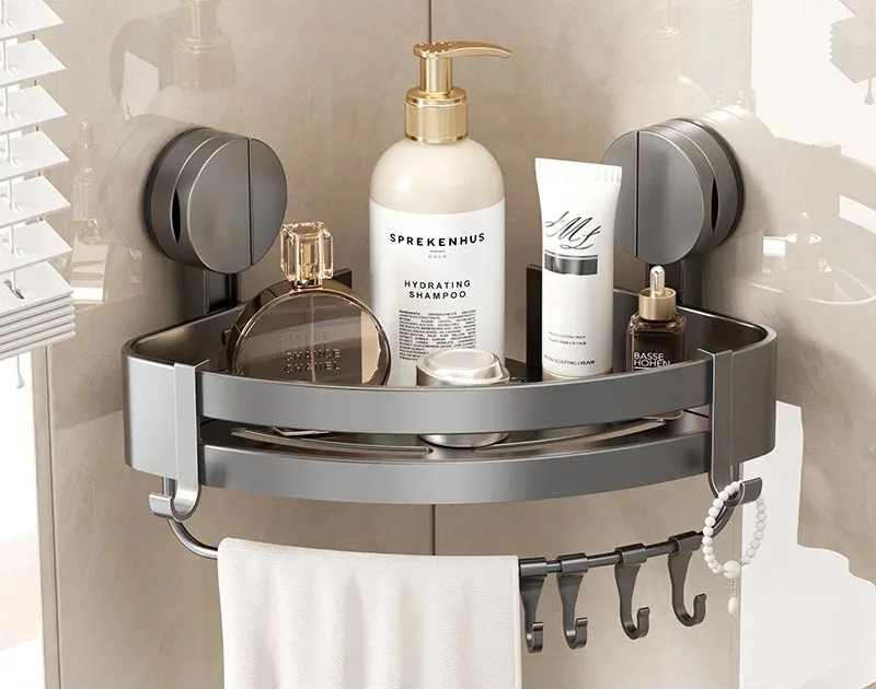 Étagère de douche en aluminium avec ventouses et barre