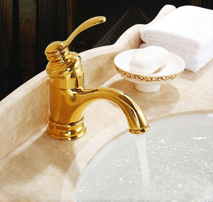 Robinet de lavabo à levier unique, finition dorée