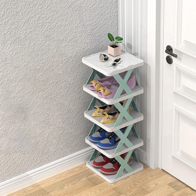Étagère à chaussures verticale bleue à 5 niveaux