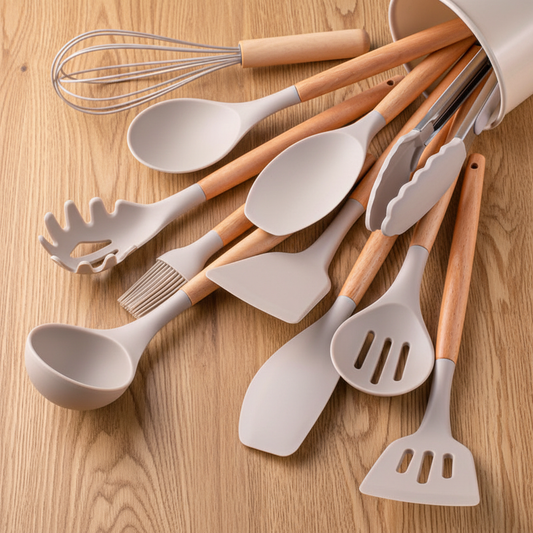 Set d'ustensiles en silicone L'Atelier, coloris beige