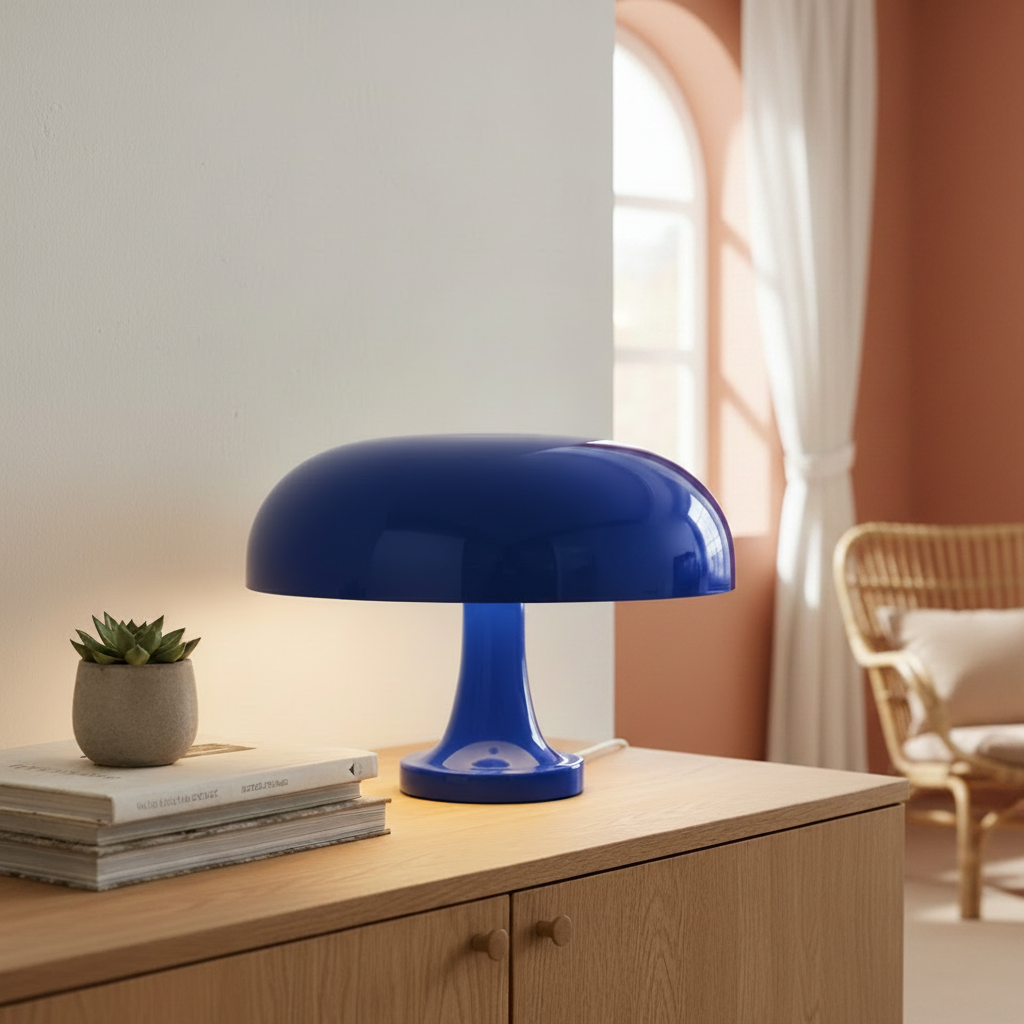 Lampe Sienna bleue sur fond méditerranéen
