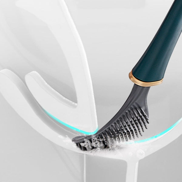 Brosse WC en silicone avec son support, coloris beige