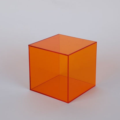 Boîte de rangement en acrylique orange avec parois transparentes