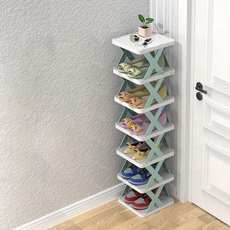 Étagère à chaussures verticale bleue à 7 niveaux