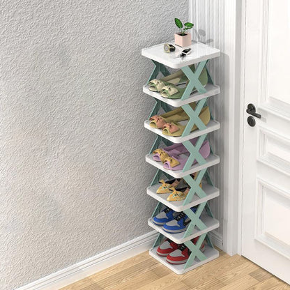 Étagère à chaussures verticale bleue à 7 niveaux