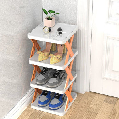Étagère à chaussures verticale orange à 4 niveaux
