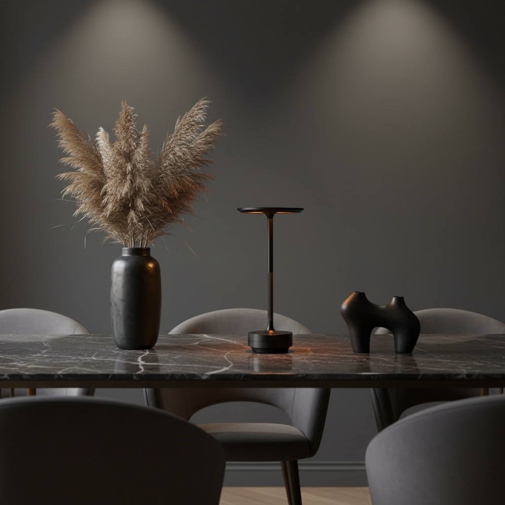 Lampe tactile Aurore noire dans un intérieur moderne
