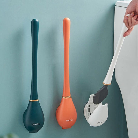 Brosse WC en silicone avec son support, coloris vert foncé
