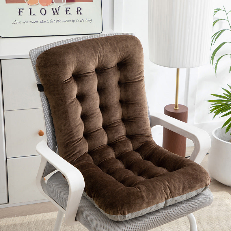 Coussin de chaise avec dossier café posé sur une chaise de bureau