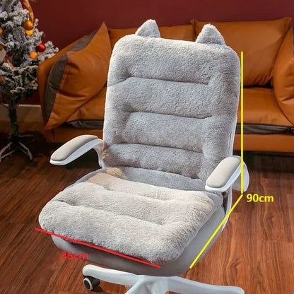 Coussin de chaise avec dossier gris posé sur une chaise de bureau