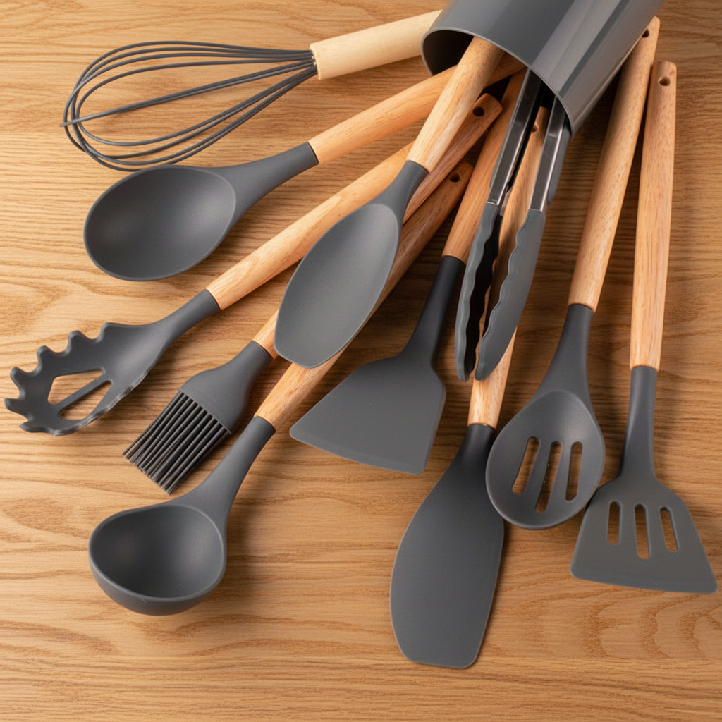 Set d'ustensiles en silicone L'Atelier, coloris gris foncé