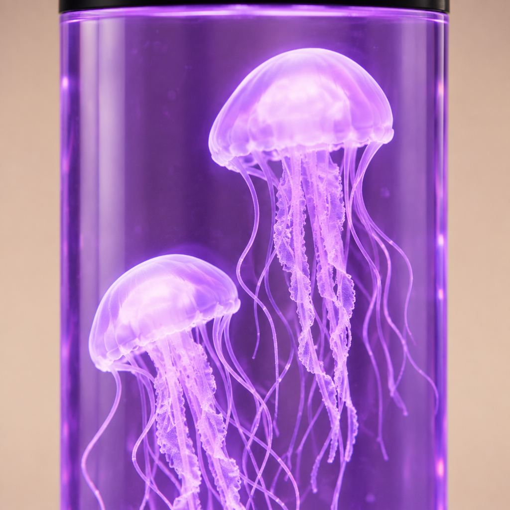 Détail des méduses en silicone à l'intérieur de la lampe