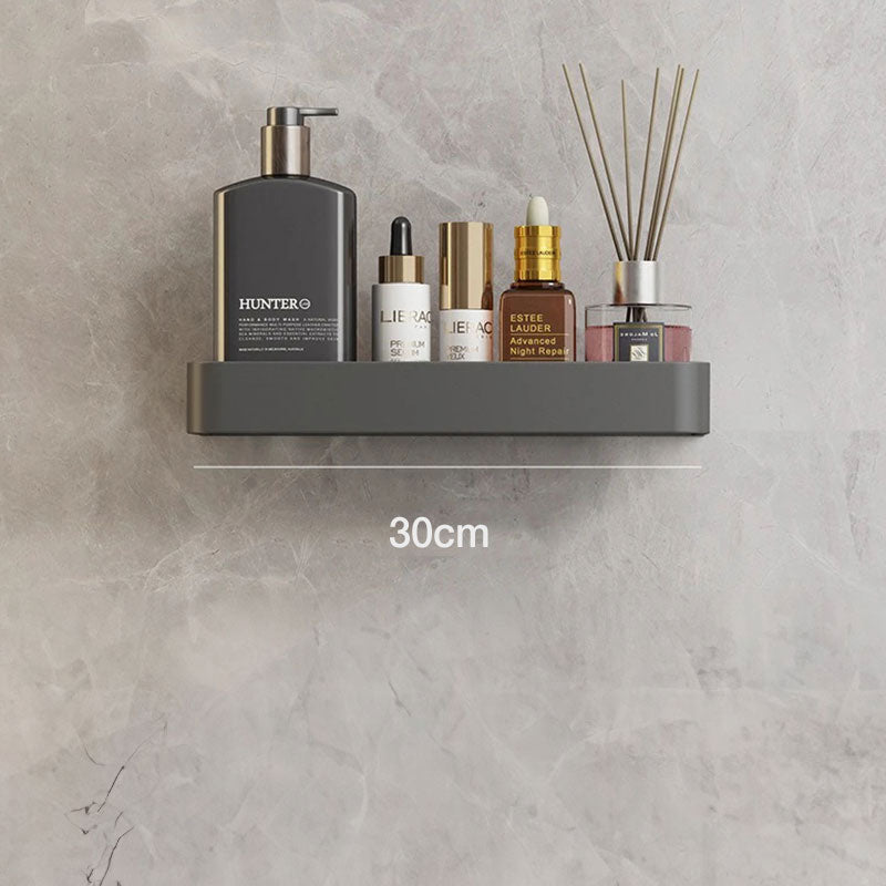 Étagère murale de salle de bains grise fixée sans perçage au-dessus d'un lavabo