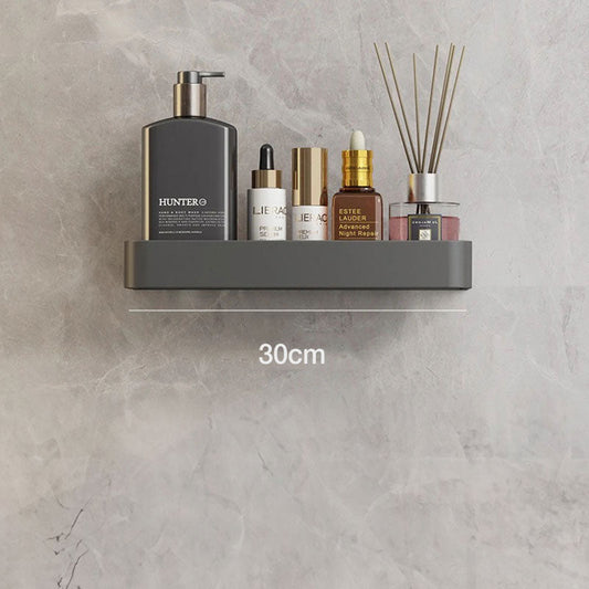 Étagère murale de salle de bains grise fixée sans perçage au-dessus d'un lavabo