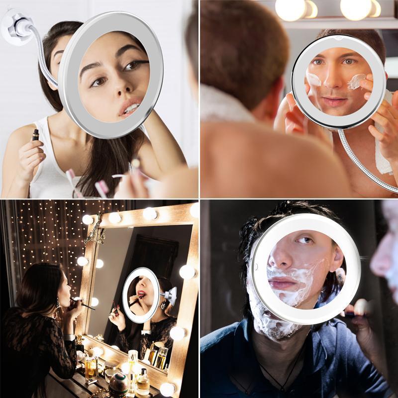 Miroir de maquillage éclairé par LED vu de face