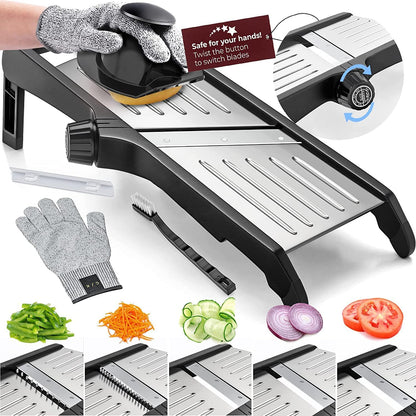 Mandoline de cuisine avec lame en acier inoxydable et gants anti-coupure fournis