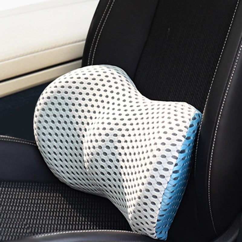 Coussin lombaire coloris bleu, forme ergonomique vue de face