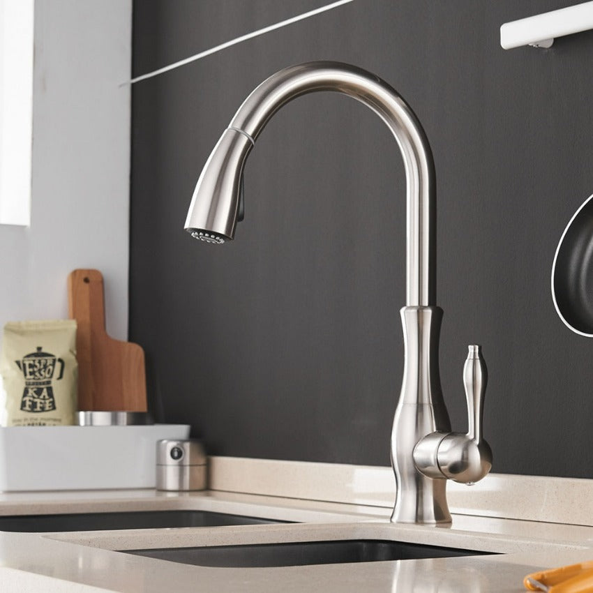 Robinet de cuisine en inox avec douchette extractible, vue 1