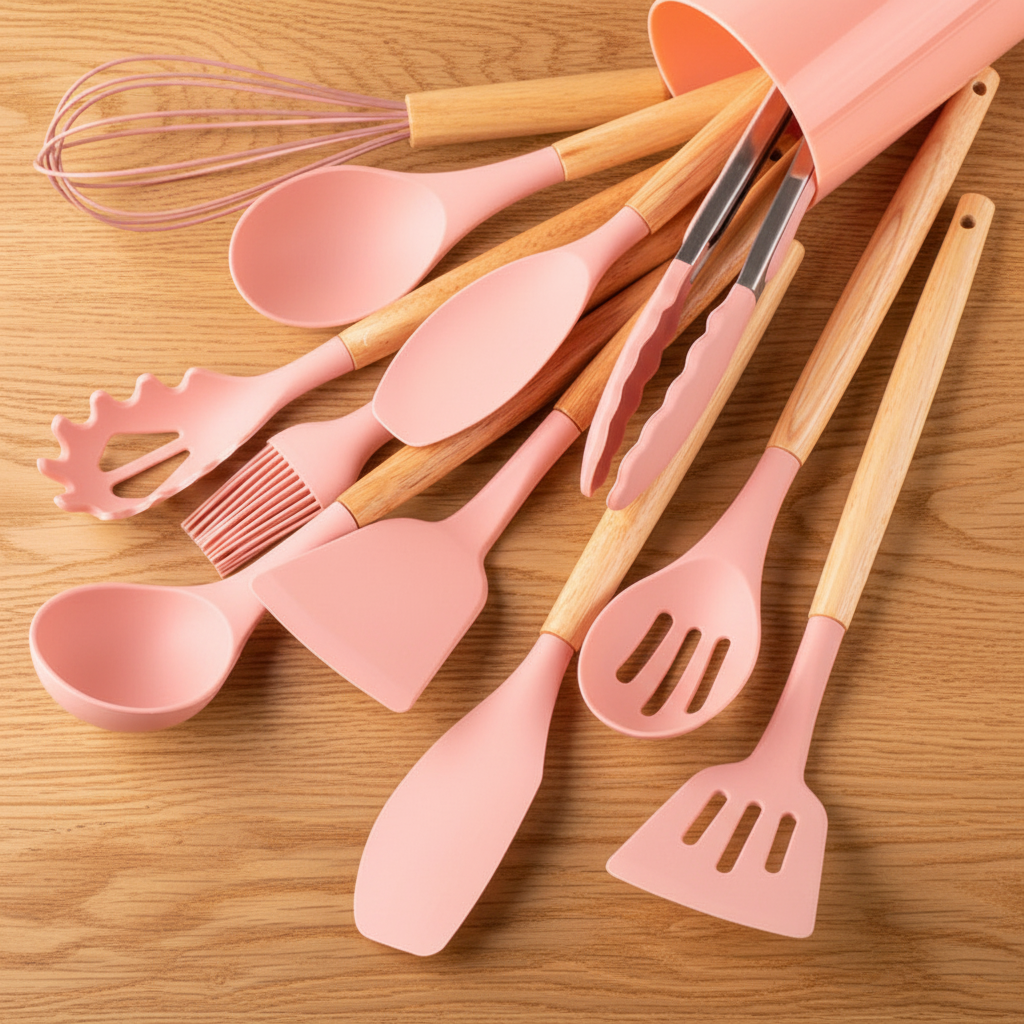 Set d'ustensiles en silicone L'Atelier, coloris rose