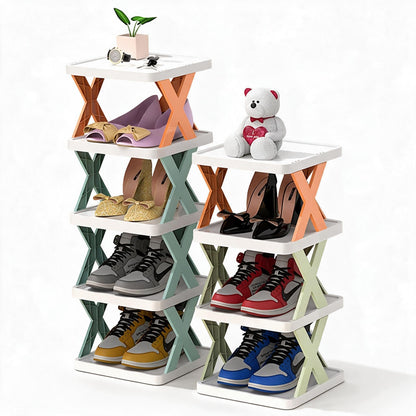 Étagère à chaussures verticale vue de côté avec ses bordures latérales