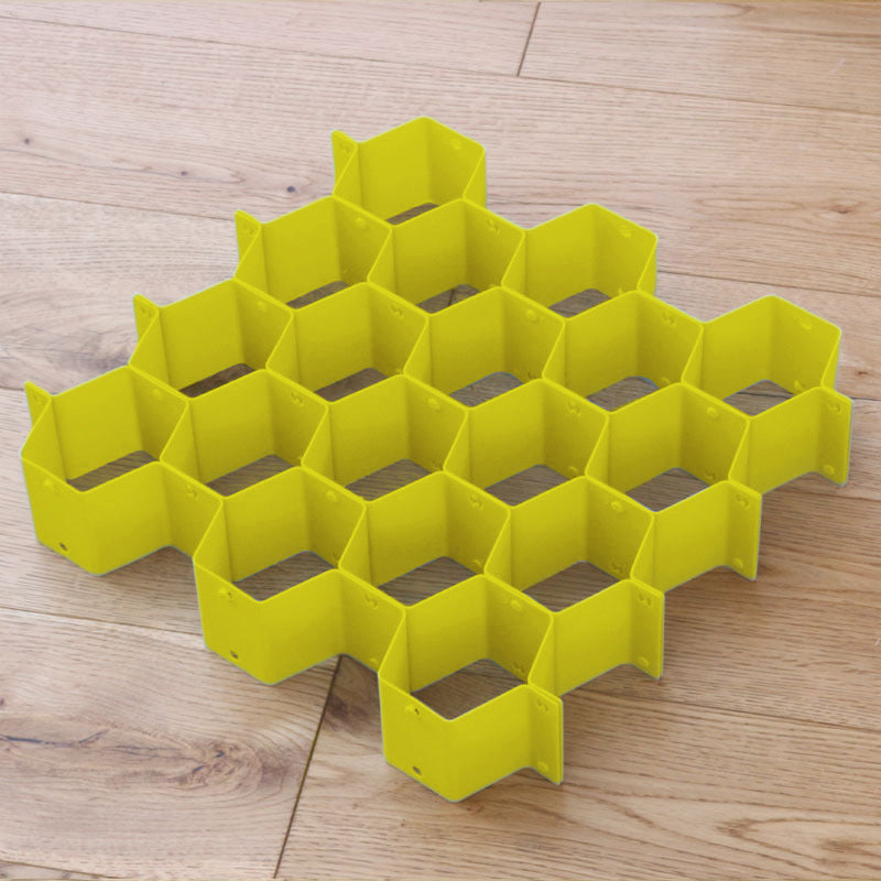 Séparateur de tiroir alvéolé jaune, casiers hexagonaux assemblés