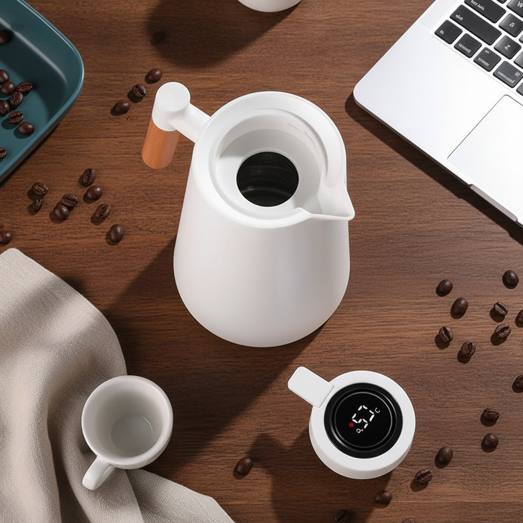 Thermos ThermoDuo vu de dessus avec un café