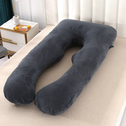 Coussin de corps en U coloris noir en tissu peluche