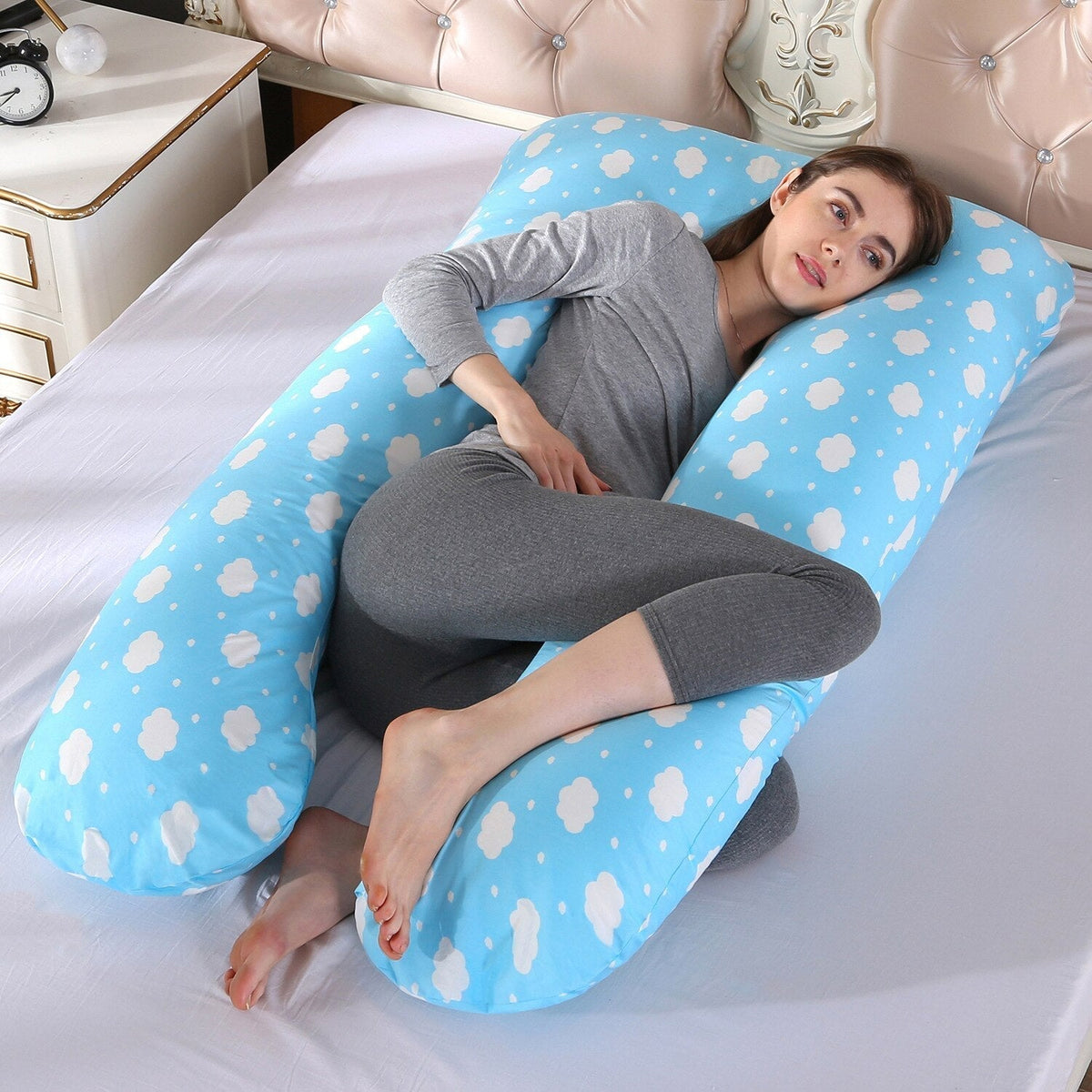 Coussin de corps en U coloris bleu nuage