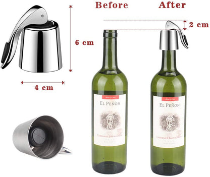 Bouchon à vin vu de côté, corps en acier inoxydable et bague en silicone