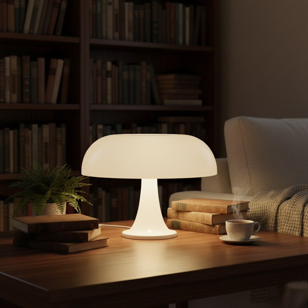 Lampe Sienna blanche dans une bibliothèque