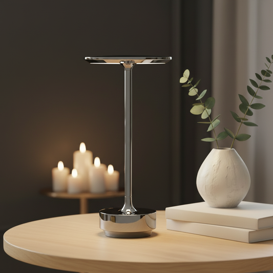 Lampe tactile Aurore argentée sur fond sombre