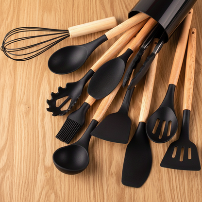 Set d'ustensiles en silicone L'Atelier, coloris noir
